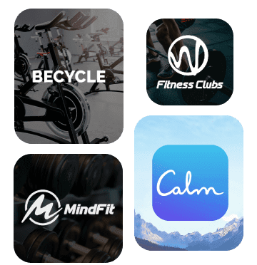 Logotipos: BeCycle, Energy Fitness, Club Recrear, Calm, Youtopia Club, Figurella